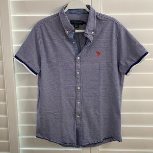 Mens US POLO ASSN Slim fit button down knit shirt Fitted, slimming,blue /white